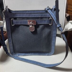 Michael Kors Denim Navy and Blue Faux-Croc Crossbody with MK Charm